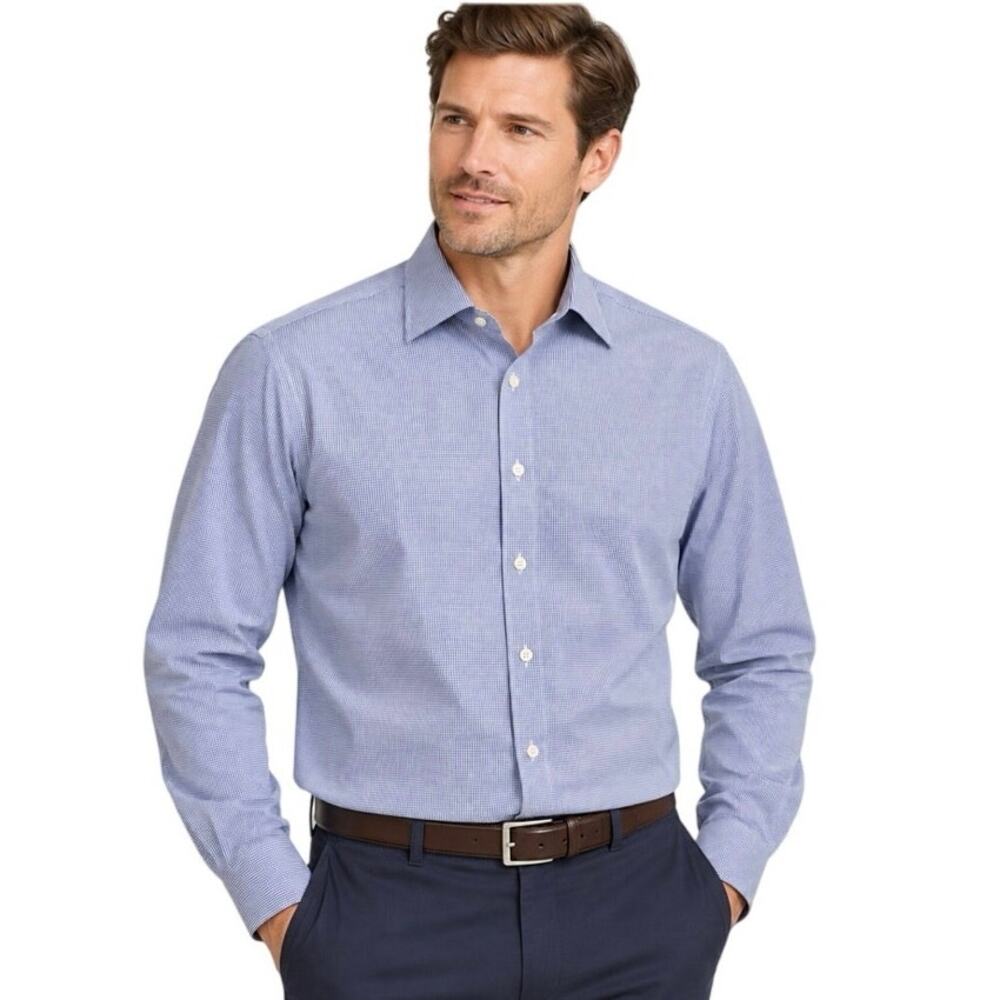 Charles Tyrwhitt Men’s 17.5 34 Classic Fit Blue Check Long Sleeve Dress Shirt